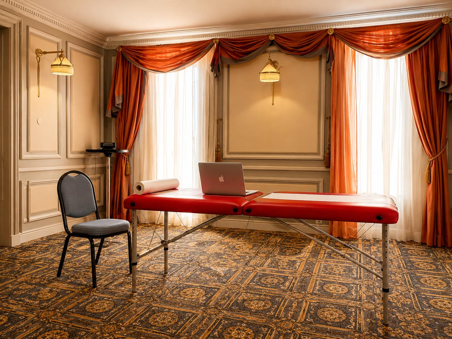 Salon Saint-Estèphe préparé pour une journée d'intervention en entreprise